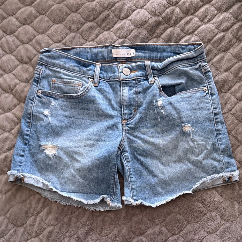 LOFT Light Blue Distressed Jean Shorts